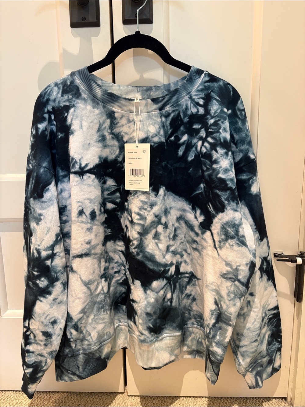 Lafayette 148 New York Navy and White Tie-Dye Crewneck Sweatshirt